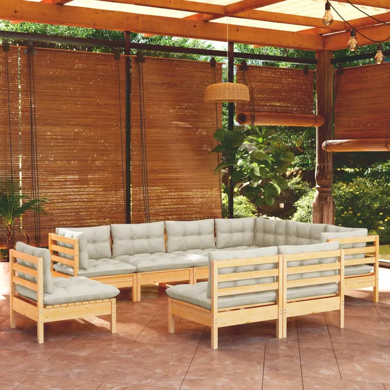 9-tlg. Garten-Lounge-Set mit Creme Kissen legno massiccio pino