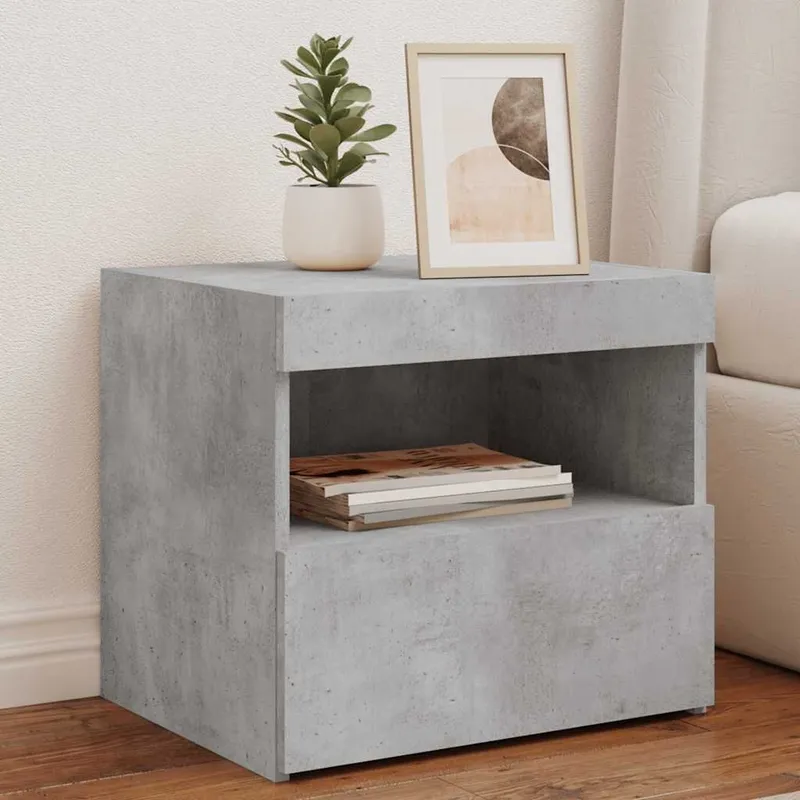 Nachttisch con luci LED grigio cemento 50x40x45 cm