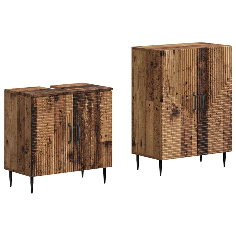 2-teiliges Badezimmer Schrank Set HAARLEM Altholz Holzwerkstoff