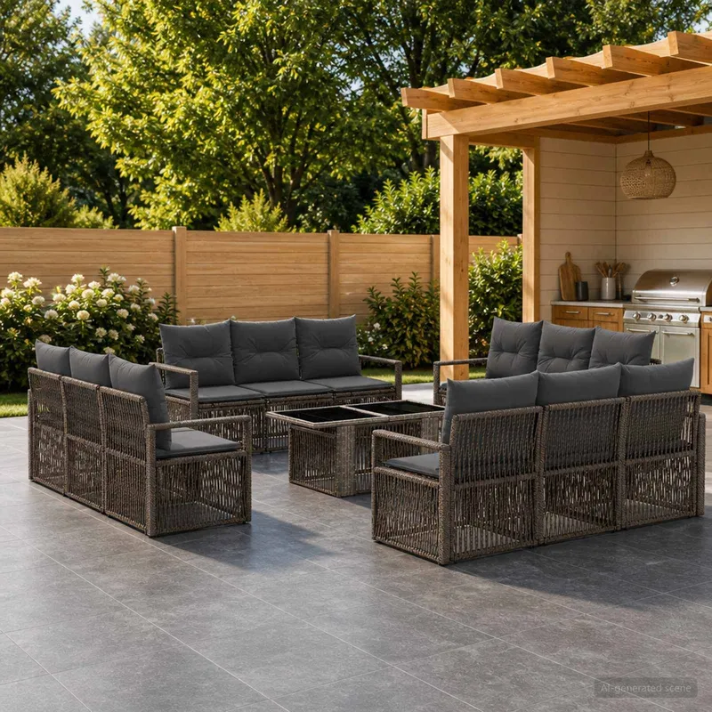 Gartensofa-set 13 stk. Grau und Dunkelgrau Poly-Rattan