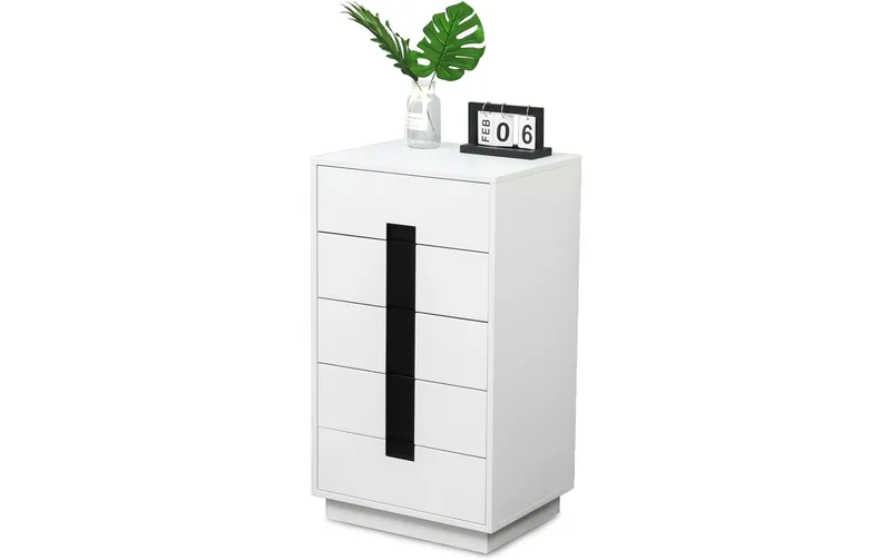relaxdays cassettiera mit 5 Schubladen 88 x 50 x 40 cm bianco/nero