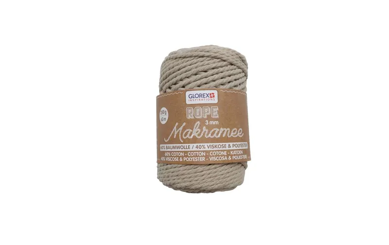 Glorex Wolle Makramee Rope gedreht 3 mm, 250 g, Beige