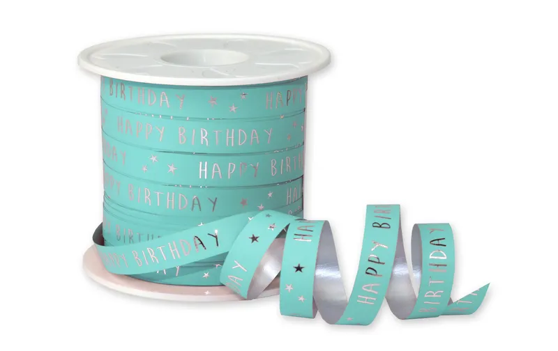 Pattberg Geschenkband Happy Birthday 1 cm x 100 m, bleu