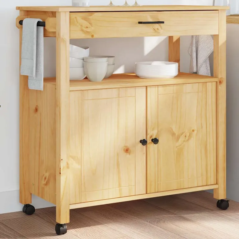 Chariot de cuisine MONZA 84x40x88,5 cm bois massif de pin