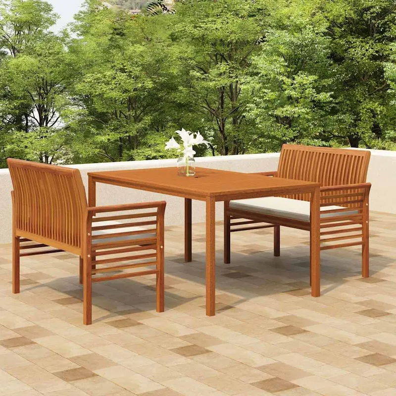 3-tlg. Garten-Essgruppe mit Kissen legno massiccio acacia