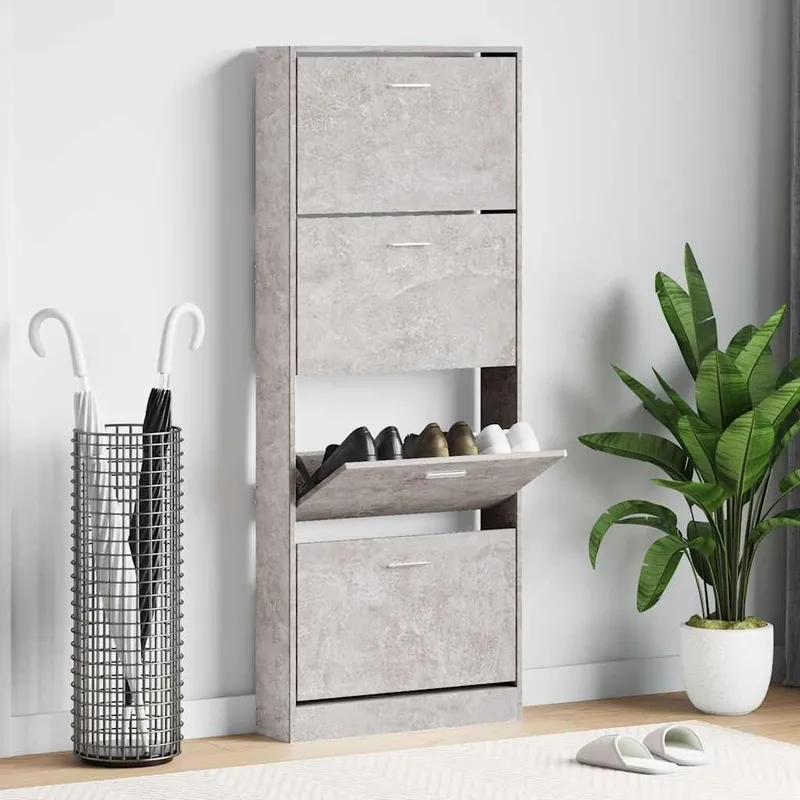 Armoire à chaussures Gris béton 59x17x150 cm Bois d'ingénierie