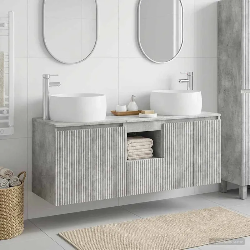 Badezimmerschrank-Set 3 stk. Betongrau 49,5 x 44,5 x 66 cm