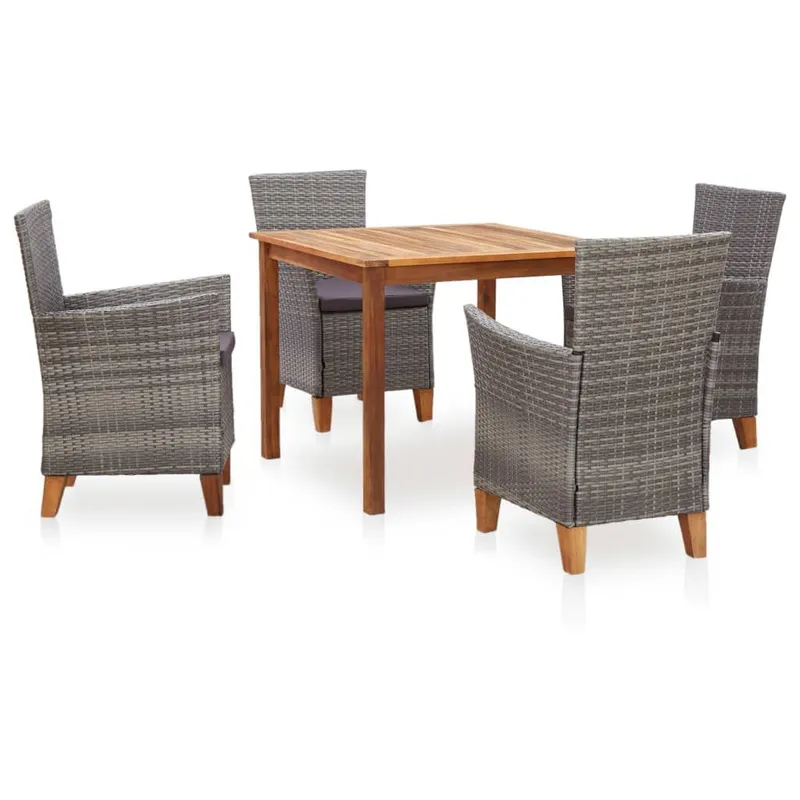 5 pz. set pranzo da giardino Poly Rattan e legno massiccio acacia grigio