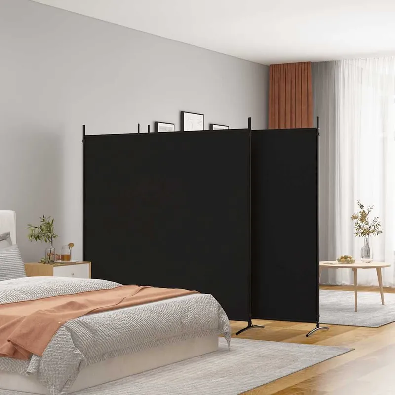 4-tlg. Paravent nero 698x180 cm tessuto