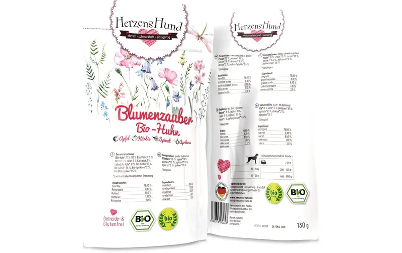 HerzensHund Nassfutter Blumenzauber Bio-Huhn, 130 g