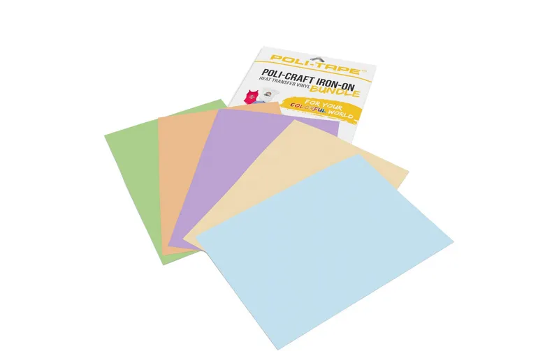 Poli-Tape Aufbügelfolie Pastel A4, mehrfarbig, 5 pezzi