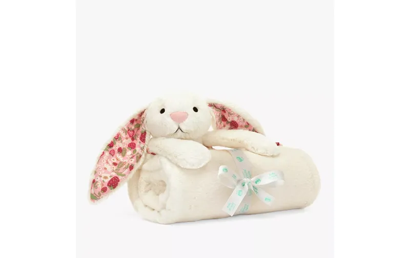 Jellycat Blossom Bunny Kuscheldecke, Cream Berry, Creme, 70 x 56 cm