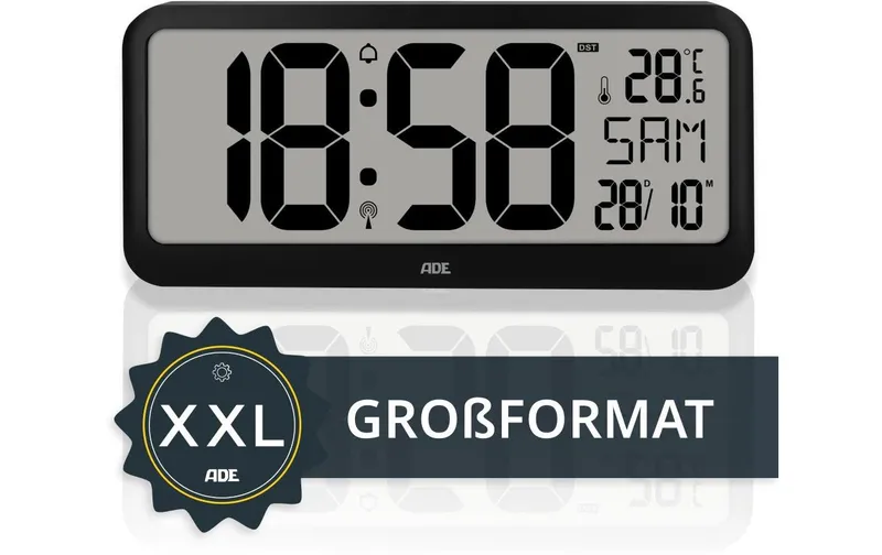 ADE Funkuhr XXL Wanduhr oder Regeluhr nero
