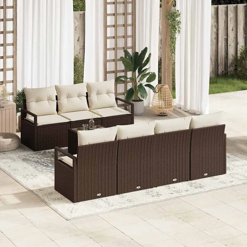 Sofa Set 8 stk. 7-Sitzanzahl Braun und Creme Poly Rattan
