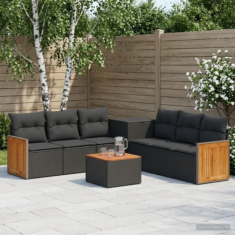 Sofa Set 8 stk. Schwarz Polyrattan und Stahl