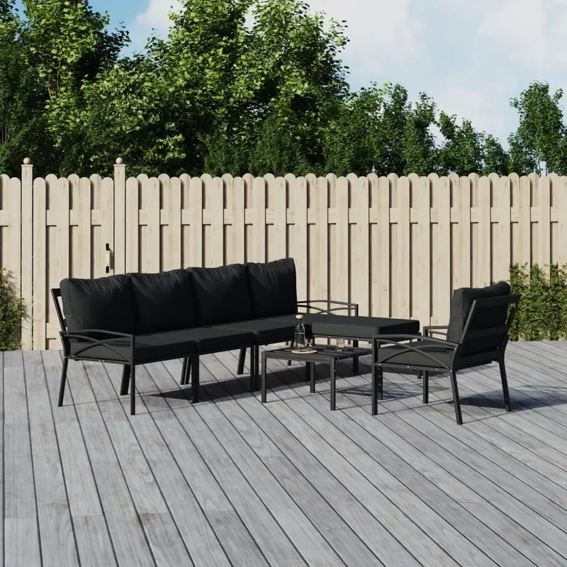 7-tlg. Garten-Lounge-Set mit grigioen Kissen Stahl