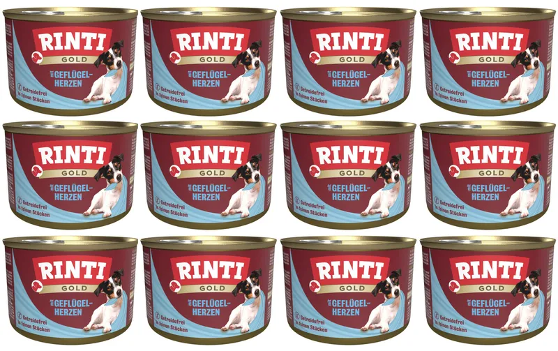 Rinti Nassfutter Dose Gold avec Geflügelherzen, 12 x 185 g