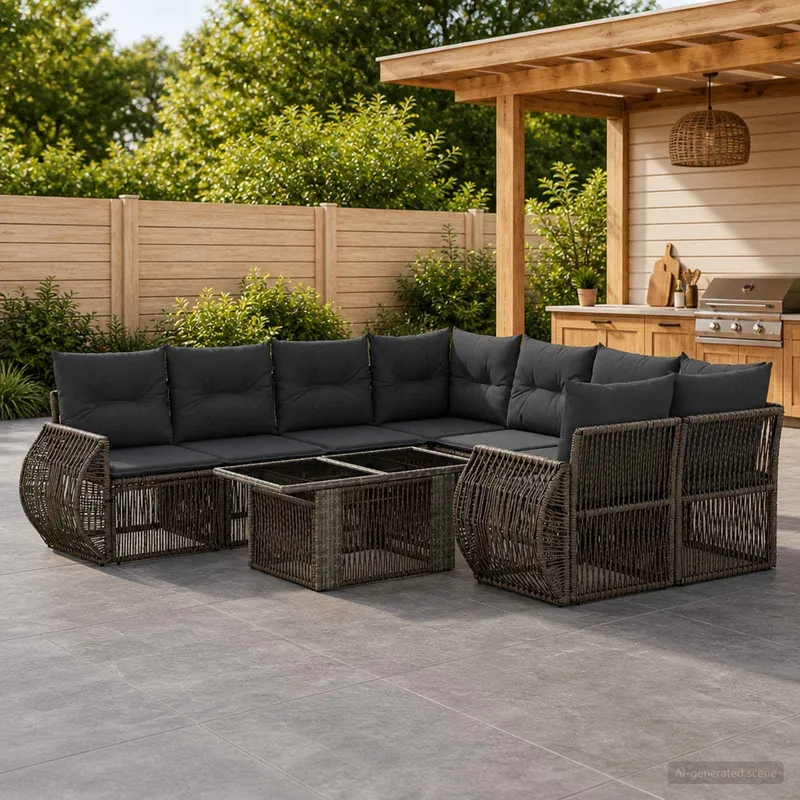 set divano da giardino 9 pz. grigio e grigio scuro polyrattan