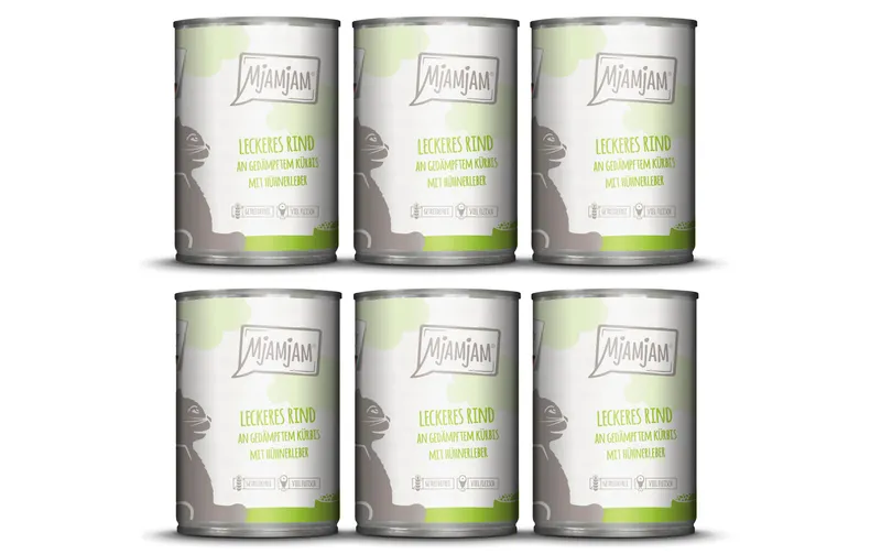Mjamjam Nassfutter Dose Rind & Kürbis, 6 x 400 g