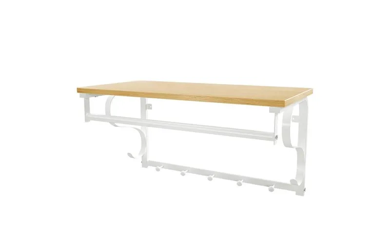 VASAGLE Wandregal mit Haken und Stange, Holz/Metall