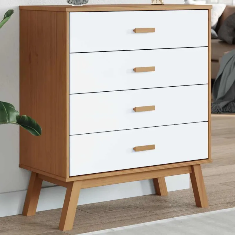 cassettischrank OLDEN bianco e marrone legno massiccio pino