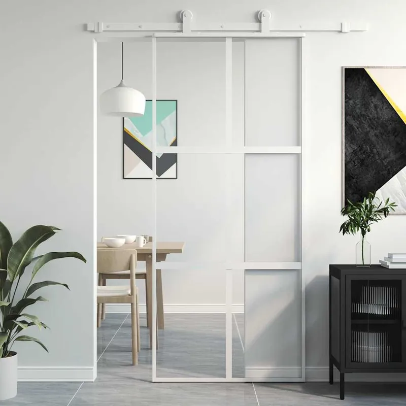 Porte coulissante blanc 90x205 cm verre trempé aluminium