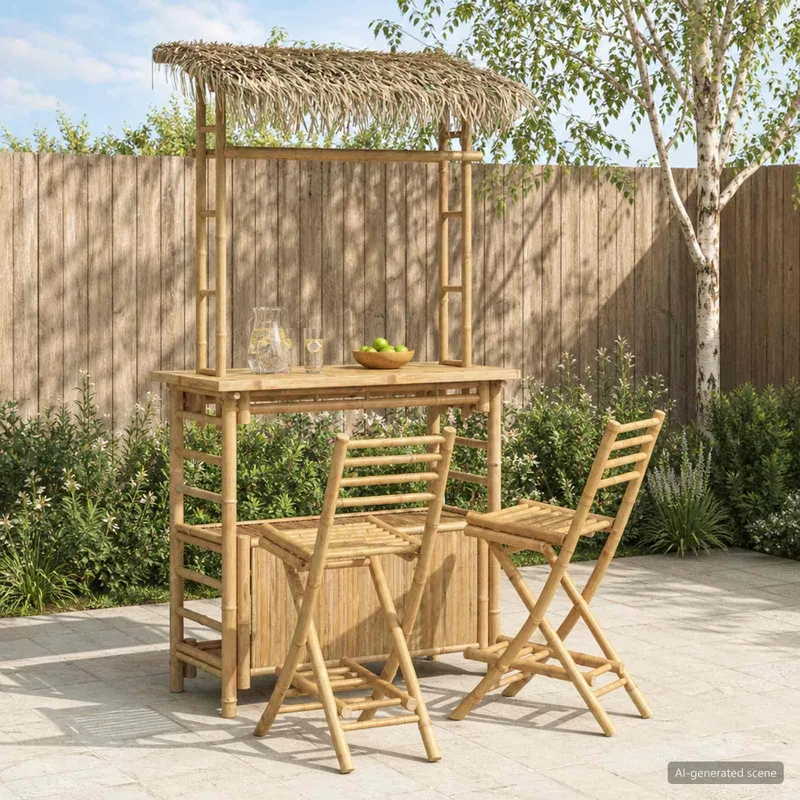 Table de bar et tabourets d'extérieur 3 pc Naturel Bambou