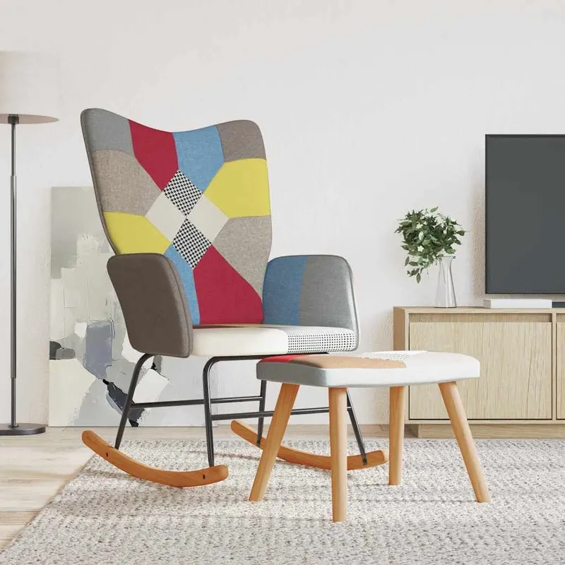 Schaukelstuhl mit Hocker Patchwork fabric