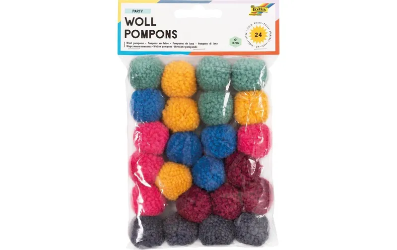 Folia Pompom in lana PARTY ordinati per colore 30 mm - Confezione di 24 pezzi