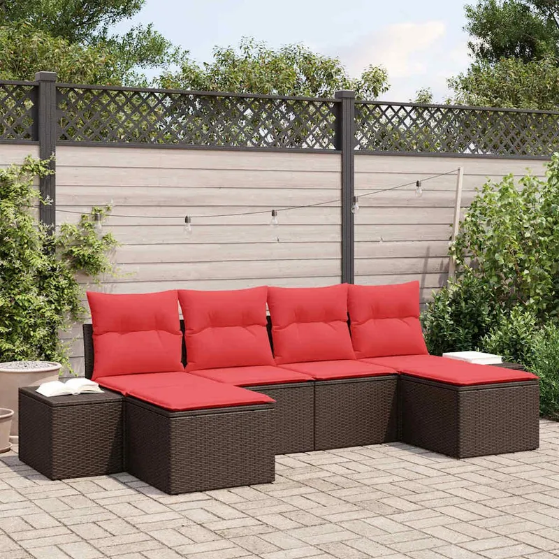 Ensemble de canapé de jardin 4 pc Marron et rouge polyrotin