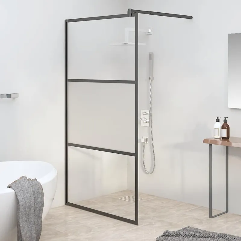Duschwand for Walk-In Dusche 115x195cm ESG Halbmattiert black
