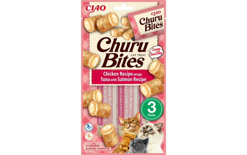 CIAO Churu Katzen-Snack Bites Thunfisch, Lachs & Huhn, 3 x 10 g
