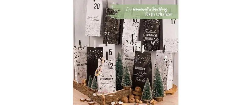 G. Wurm Adventskalender Tüten 24 pièces, noir/blanc