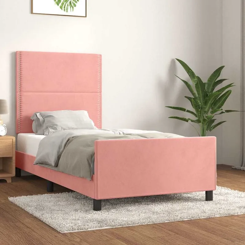 struttura letto con testiera rosa 90x200 cm velluto