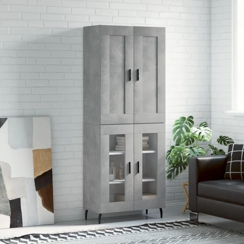 Buffet haut Gris béton 69,5x34x180 cm Bois d'ingénierie
