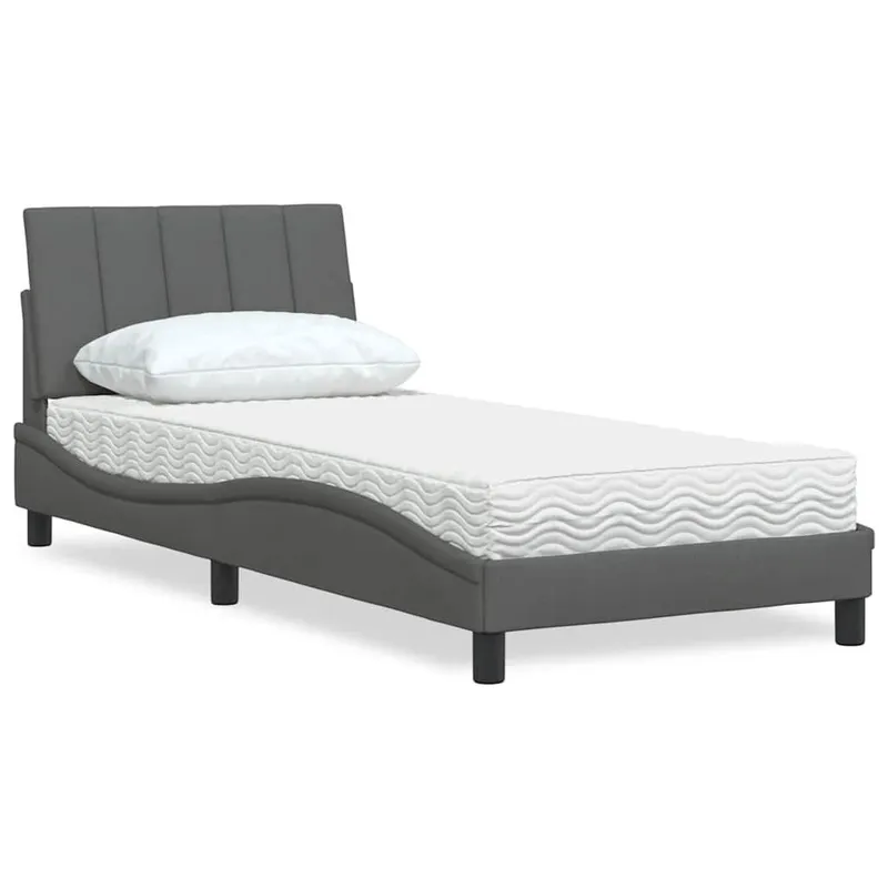 Lit avec matelas Hanko gris foncé 80x200 cm tissu