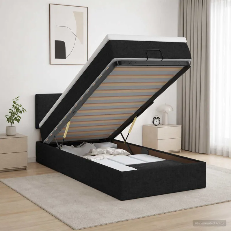 Lit coffre avec matelas et LED Noir 100 x 200 cm Tissu