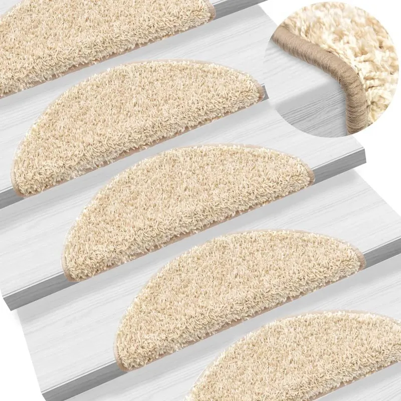 Tapis d'escalier 10 pièces 56 x 17 x 3 cm Crème Demi-rond