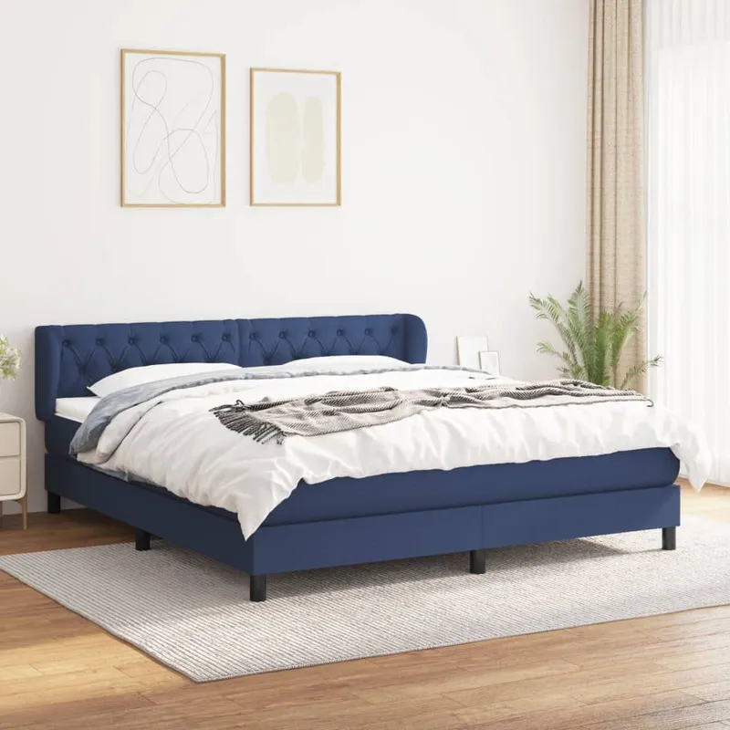 letto boxspring mit Matratze blu 160x200 cm tessuto