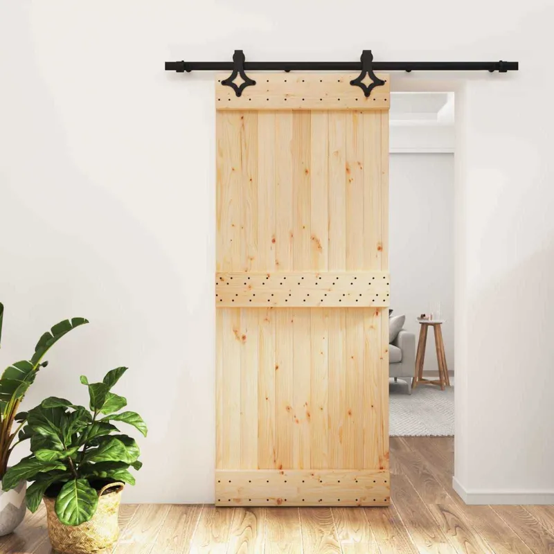 Porte coulissante Naturel et noir 85 x 210 cm