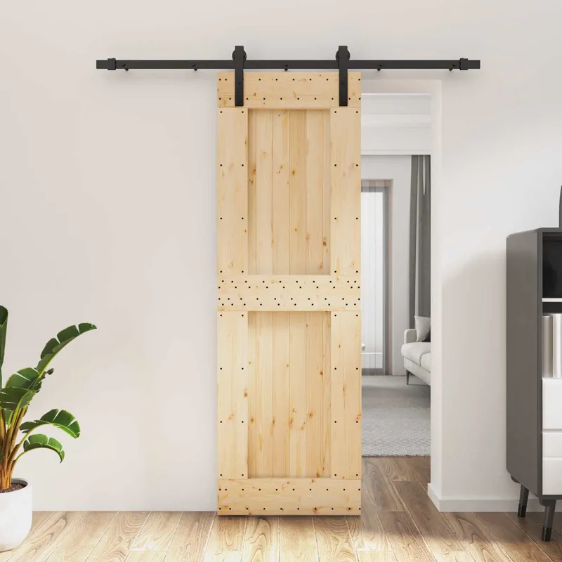 Porte coulissante Naturel et noir 70 x 210 cm