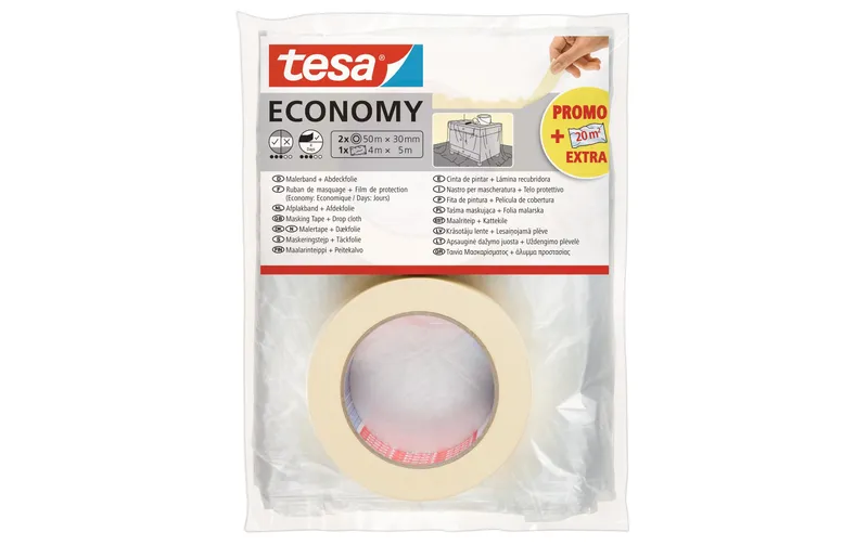 tesa Malerband ECONOMY 2x 50 m x 30 mm + Abdeckfolie