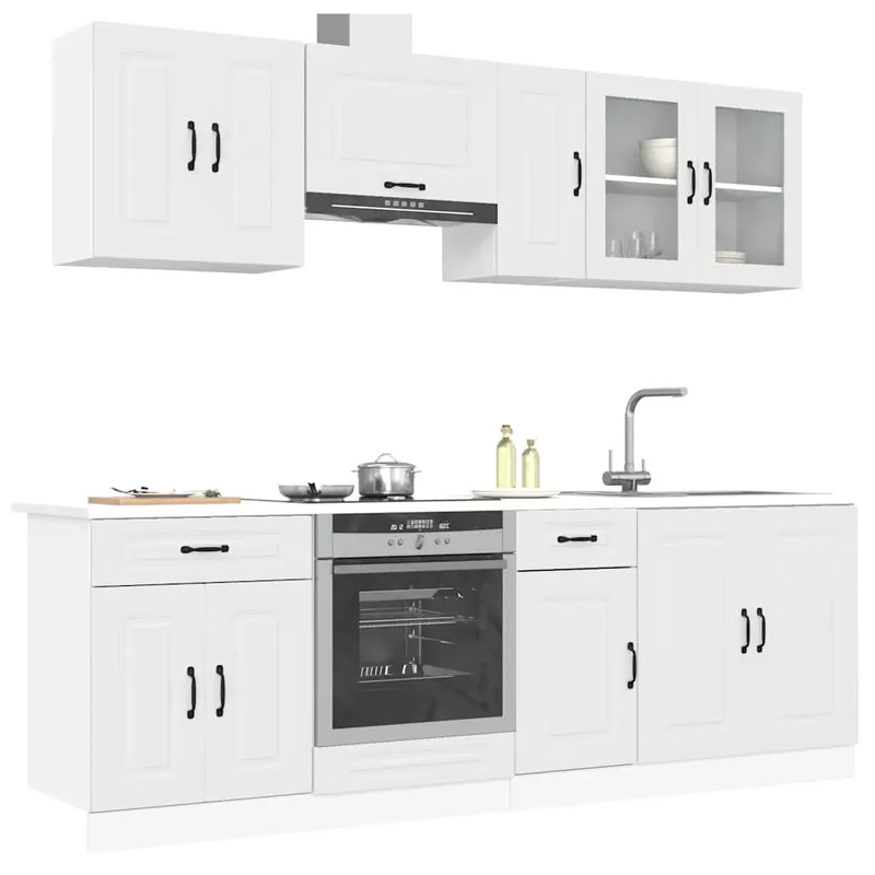 Ensemble d'armoires cuisine 8pcs Kalmar blanc bois d'ingénierie