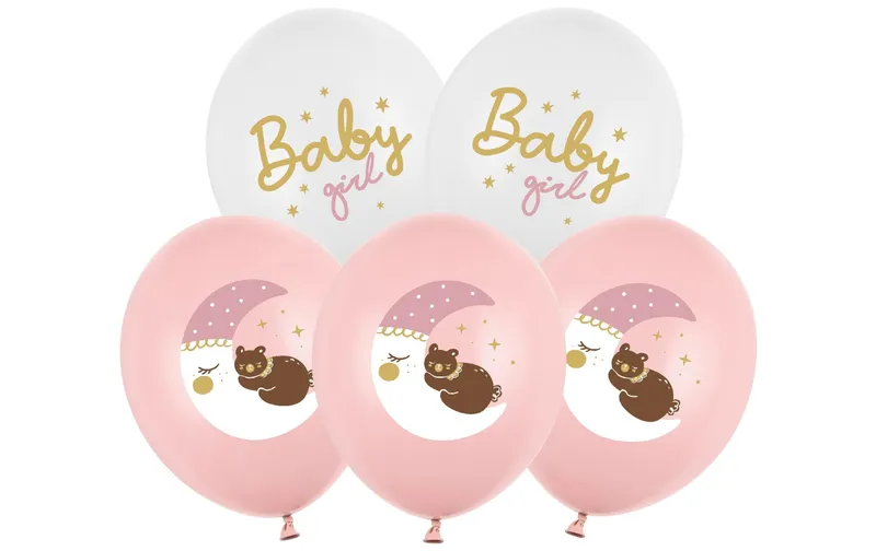 Partydeco Luftballon Baby Girl blanc / Pink, 6 pièces