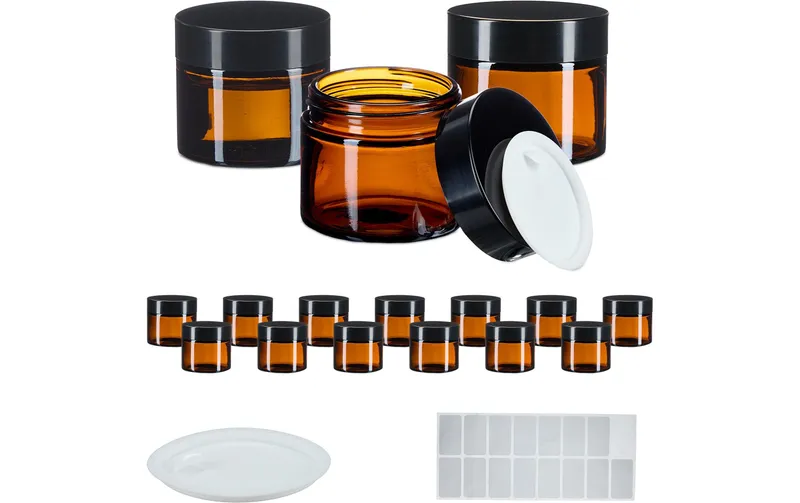 relaxdays Braunglas Salbentiegel 60 ml, 16 Stück