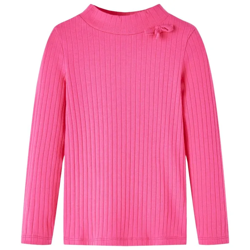 T-shirt enfants à manches longues tricot côtelé rose vif 128