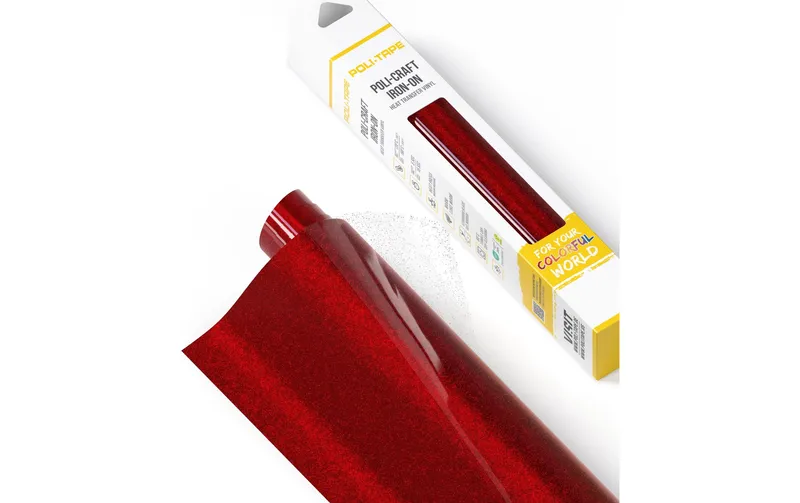 Poli-Tape Aufbügelfolie Pearl Glitter, 30.5 x 61 cm, rosso