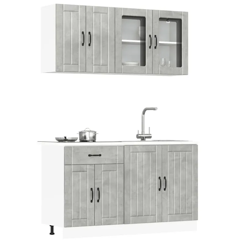 Ensemble de 4 meubles de cuisine "Lucca" en bois d'ingénierie gris béton