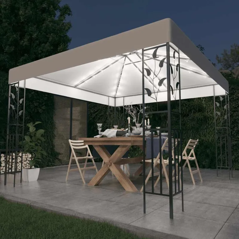 Pavillon mit LED-Lichterkette 3x3 m bianco