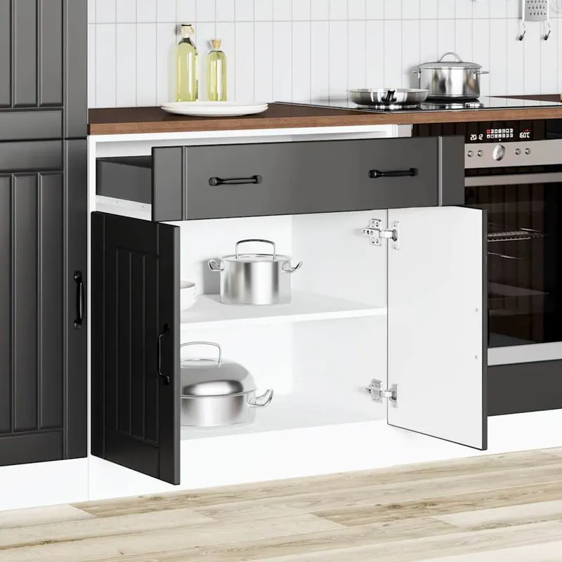Küchen-Unterschrank Lucca Schwarz Holzwerkstoff